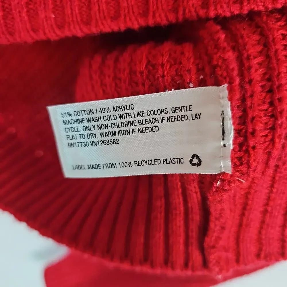 Wild Fable Women Sz S Red Waffle Knit Pullover Cropped Sweater LongSleeve V-neck